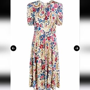 Original $1200 Usd Isabel Marant Cream Midi Dress with Blue & Pink Paisley Print